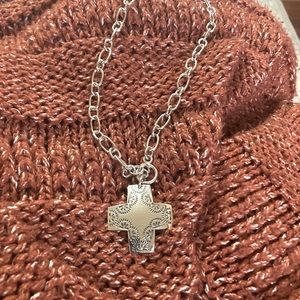 Sterling Silver Cross Pendant on sterling link necklace with a toggle clasp